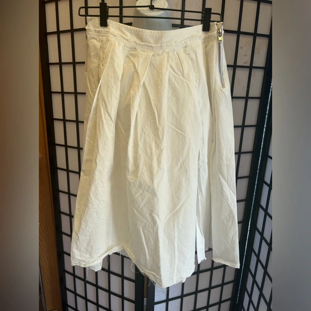 Zara Thick Premium Cotton shirred white Mid-length skirt side split and side zip